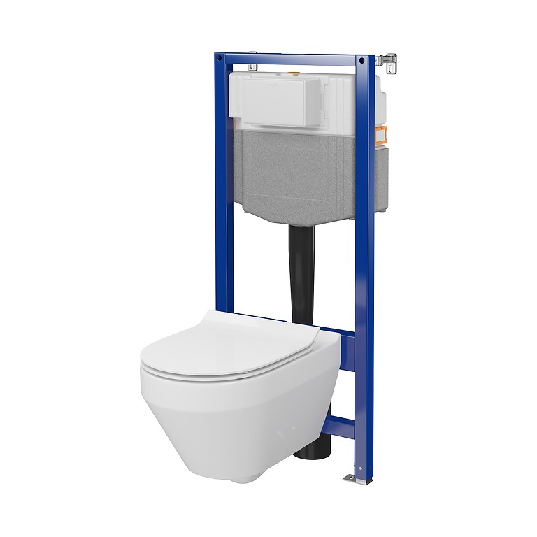 SET C29: AQUA 50 PNEU QF WC frame + CREA OVAL CleanOn wall hung bowl with toilet seat S701-808